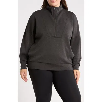 Zella Soft Luxe Half Zip Pullover In Brown Mole Heather
