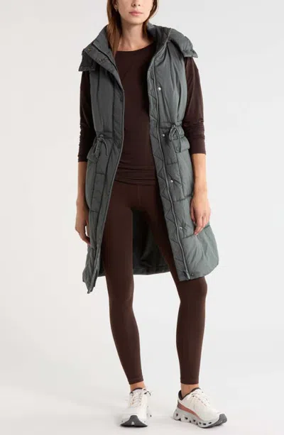 Zella Solstice Longline Puffer Vest In Green Urban