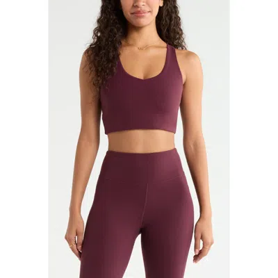 Zella Studio Luxe Essential Racerback Sports Bra In Burgundy