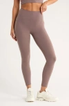 Zella Studio Luxe High Waist Pocket 7/8 Leggings In Brown