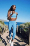 Zella Studio Luxe High Waist Pocket 7/8 Leggings In Teal Aquifer