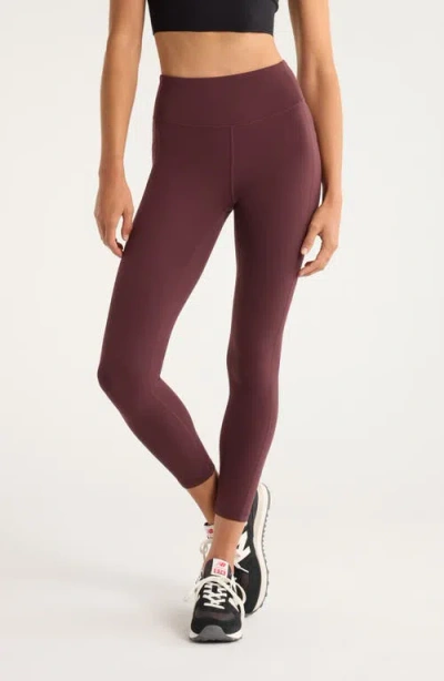 Zella Studio Luxe High Waist Pocket Leggings In Brown