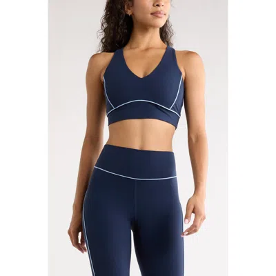 Zella Studio Luxe Piped Sports Bra In Blue