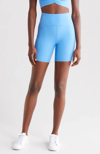 Zella Studio Luxe Pocket Bike Shorts In Blue Lapis