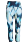Zella Studio Luxe Print High Waist Pocket Crop Leggings In Teal Diffused Petals