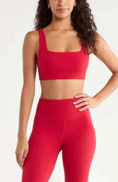 Zella Studio Luxe Square Neck Sports Bra In Red