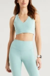 Zella Studio Luxe V-neck Racerback Sports Bra In Blue