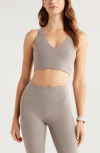 Zella Studio Luxe V-neck Racerback Sports Bra In Silver