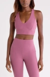 Zella Studio Luxe V-neck Racerback Sports Bra In Pink
