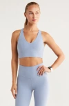 Zella Studio Luxe V-neck Racerback Sports Bra In Blue