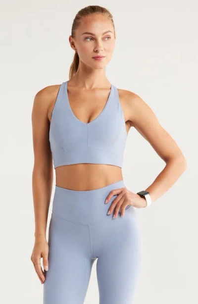Zella Studio Luxe V-neck Racerback Sports Bra In Blue