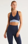Zella Studio Luxe V-neck Racerback Sports Bra In Blue