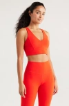 Zella Studio Luxe V-neck Racerback Sports Bra In Orange