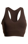 Zella Studio Luxe V-neck Racerback Sports Bra In Brown Mole