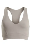 Zella Studio Luxe V-neck Racerback Sports Bra In Grey Rock