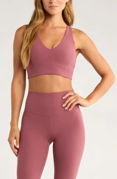 Zella Studio Luxe V-neck Racerback Sports Bra In Pink