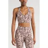 Zella Studio Luxe V-neck Sports Bra In Brown Tortoise Shell
