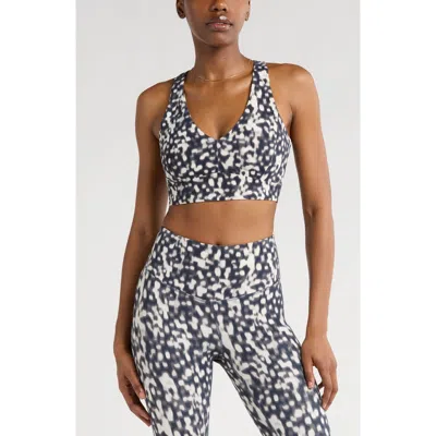 Zella Studio Luxe V-neck Sports Bra In Navy Tortoise Shell