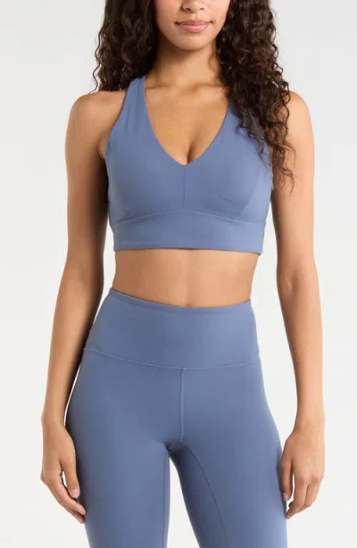 Zella Studio Luxe V-neck Racerback Sports Bra In Black