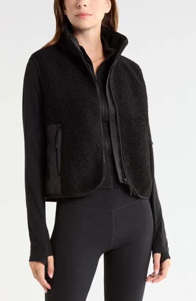 Zella Summit Faux Shearling Hybrid Vest In Black