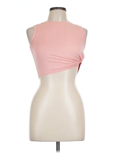 Pre-owned Zella Tank Top Pink Solid Pattern Open Neckline Tops
