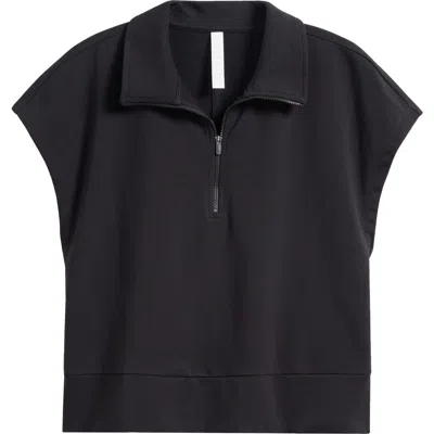 Zella Tempo Terry Half Zip Short Sleeve Sweatshirt In Black