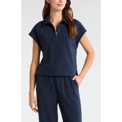 Zella Tempo Terry Half Zip Short Sleeve Sweatshirt In Blue
