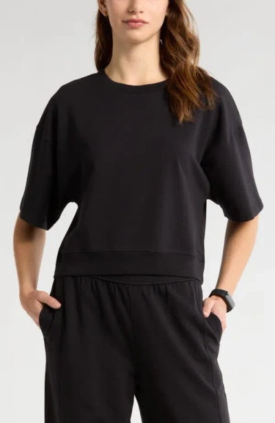 Zella Terry Crewneck Sweatshirt In Black