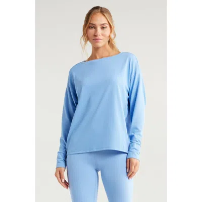 Zella Textured Equilibrium Long Sleeve T-shirt In Blue Azurine