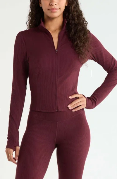 Zella Thrive 2.0 Rib Full Zip Jacket In Burgundy