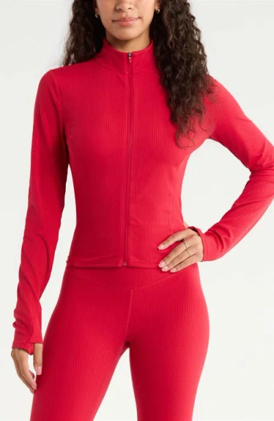 Zella Thrive 2.0 Rib Full Zip Jacket In Red