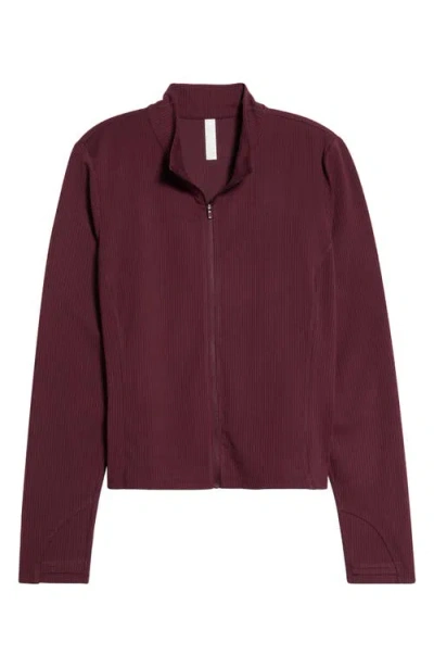 Zella Thrive 2.0 Rib Zip-front Sweatshirt In Burgundy Stem
