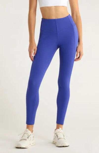 Zella Thrive Rib High Waist 7/8 Leggings In Blue
