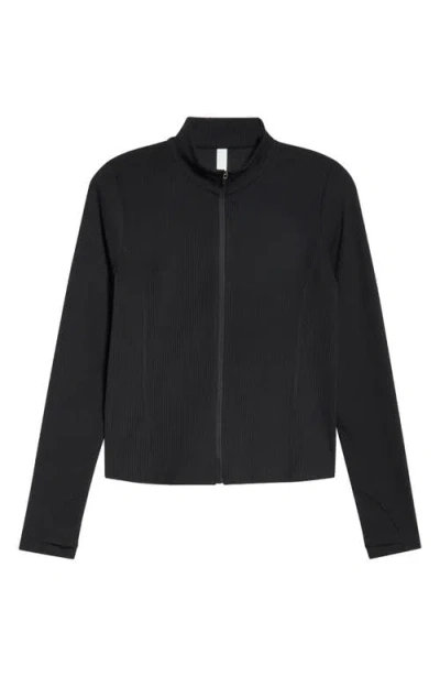 Zella Thrive Rib Knit Zip Front Sweatshirt In Black