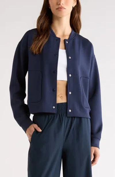 Zella Ultra Luxe Snap Front Jacket In Navy Sapphire
