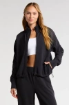 Zella Ultra Soft Ruched Sleeve Front Zip Scuba Jacket In Black
