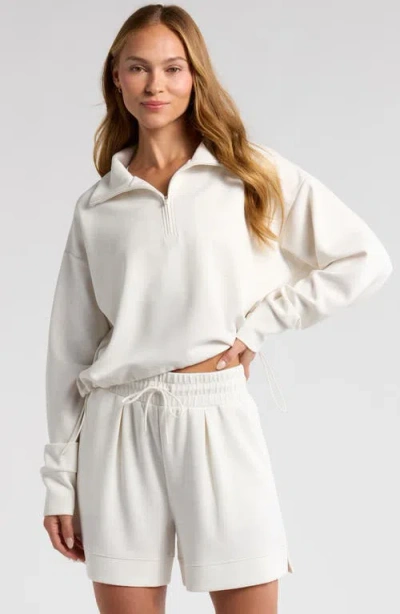 Zella Ultra Soft Scuba Half Zip Pullover In Beige Ivory Heather