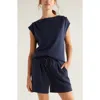 Zella Ultra Soft Scuba Knit Gathered Shoulder Top