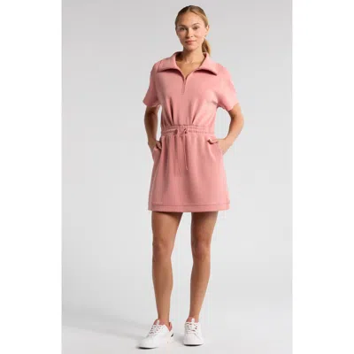 Zella Ultra Soft Scuba Quarter Zip Dress In Pink Desert