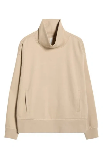 Zella Ultracozy Fleece Funnel Neck Top In Brown
