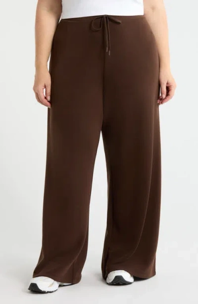 Zella Ultrasoft Wide Leg Drawstring Pants In Brown