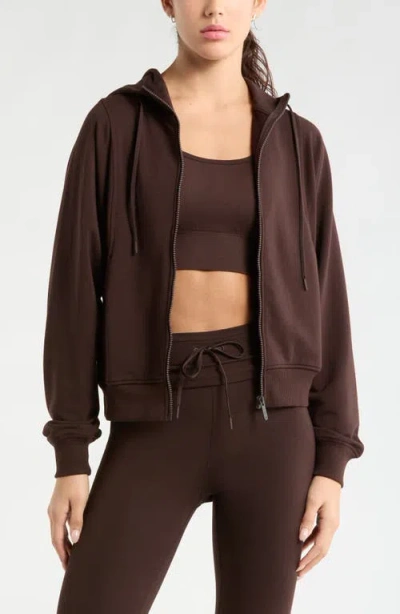 Zella Weekend French Terry Full Zip Hoodie In Brown