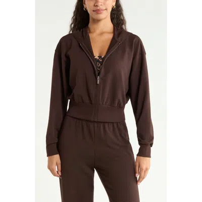 Zella Weekend Stretch Cotton Blend French Terry Hoodie In Brown