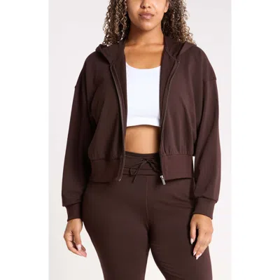 Zella Weekend Stretch Cotton Blend French Terry Hoodie In Brown