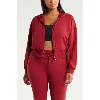 Zella Weekend Stretch Cotton Blend French Terry Hoodie In Red Autumn