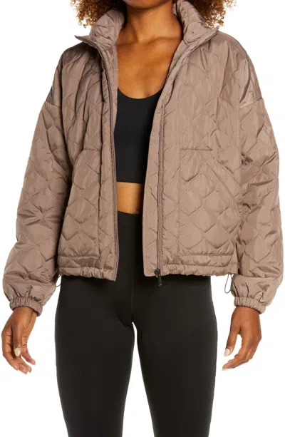 Zella Women's Quilted Bomber Jacket In Grey Sparrow In Pink