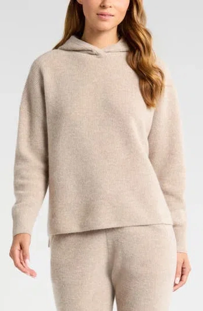 Zella Wool & Cashmere Rib Hoodie In Tan Oxford Heather