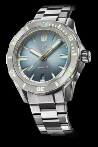 Pre-owned Zelos Swordfish 40mm Titanium Slate Blue 200m Diver Watch-dealer & Warranty
