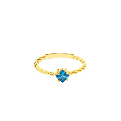 Zelveti Women's Gold Blue Ocean Topaz Gemstone Ring