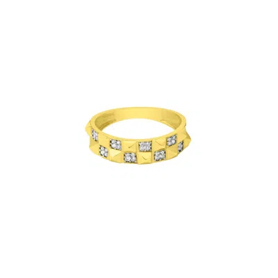 Zelveti Women's Gold Checkered Half Eternity Ring